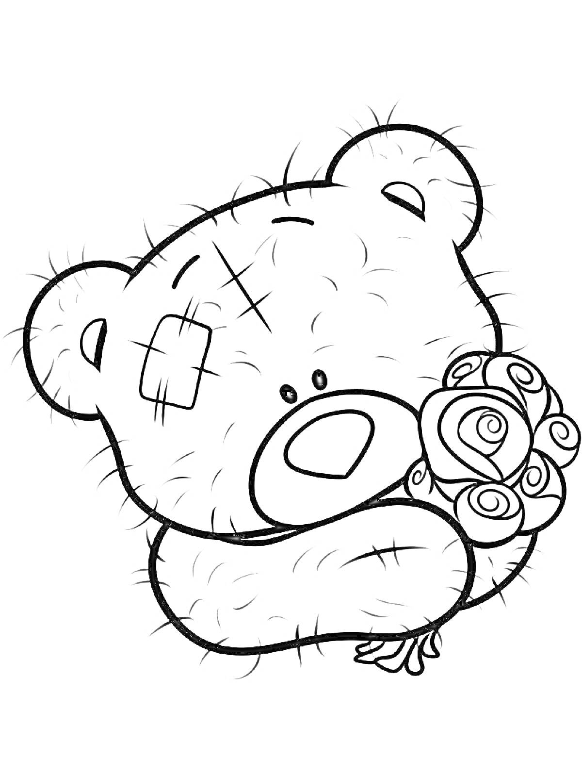 Раскраска Плюшевый медведь с букетом роз