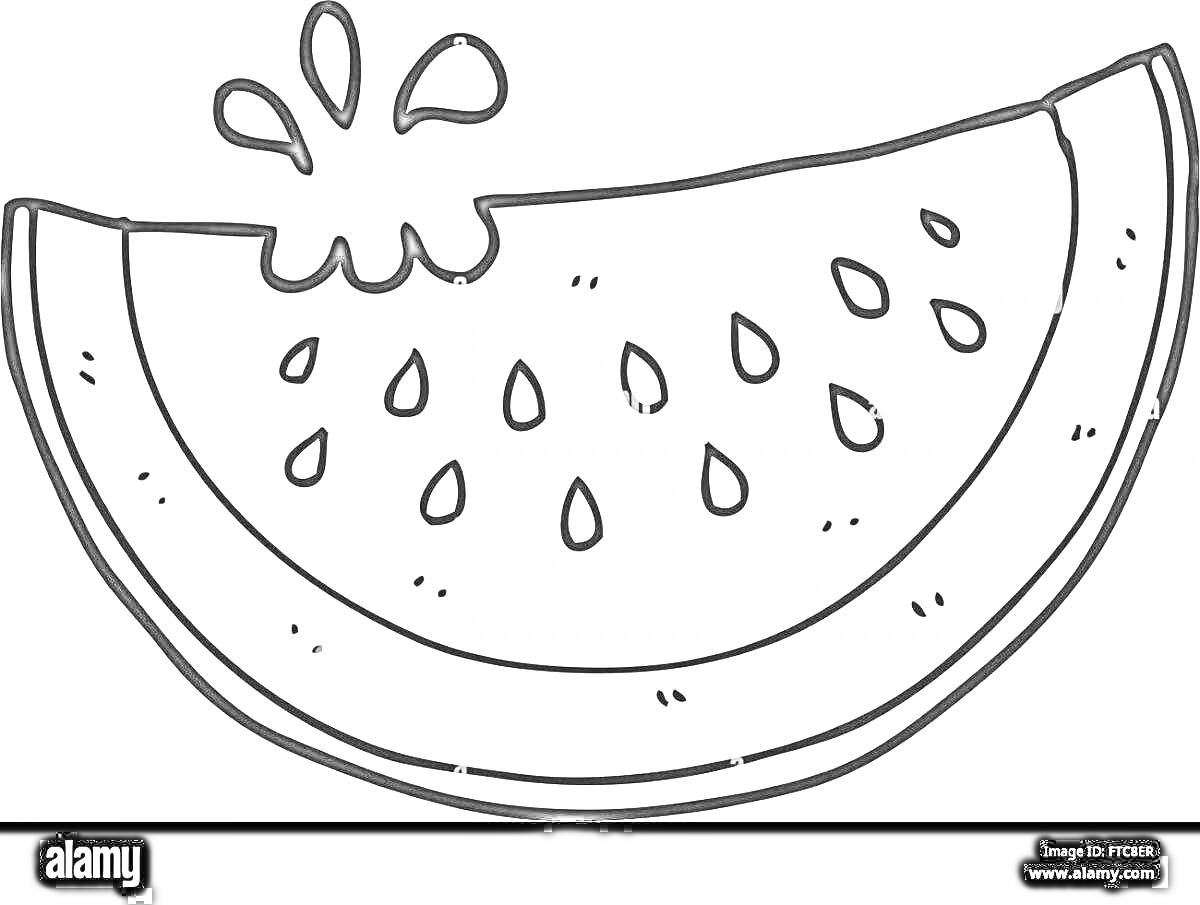 Раскраска раскраска с долькой арбуза и брызгами сока