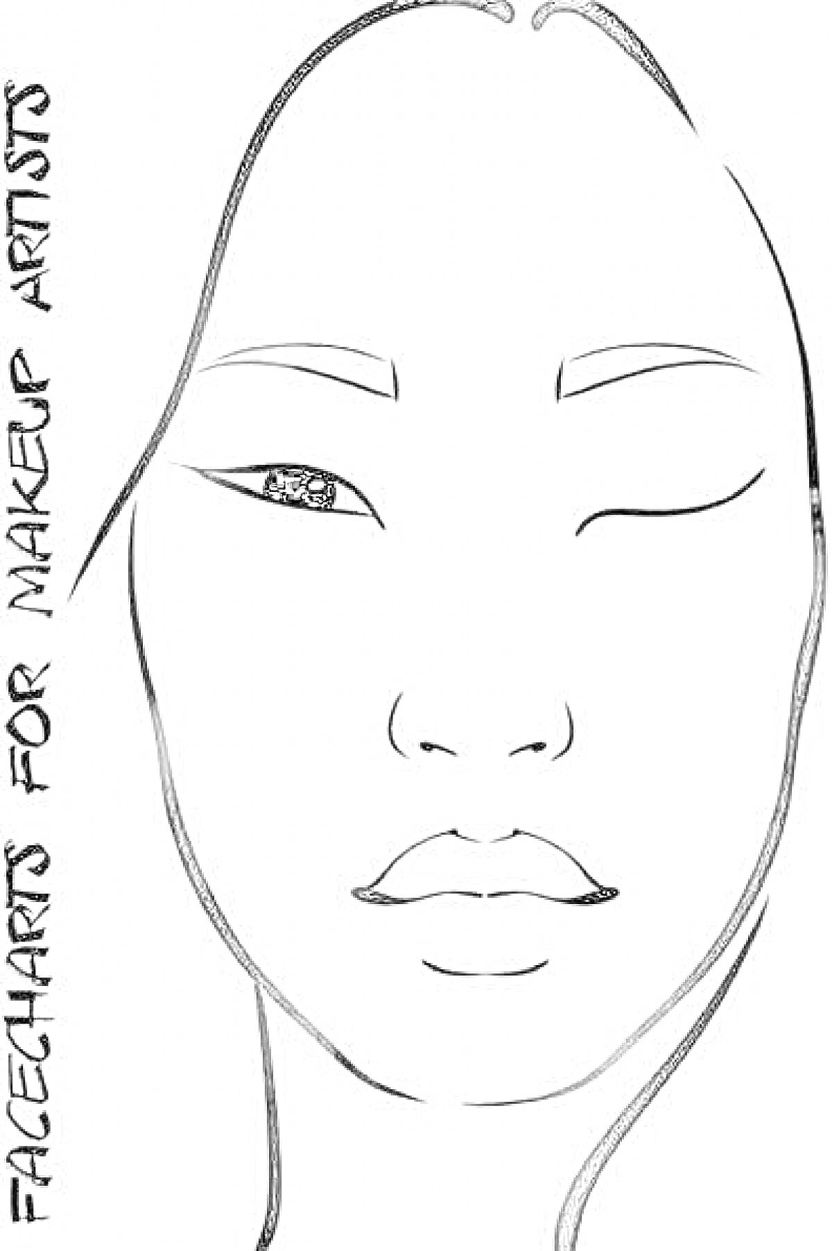 Раскраска Лицо для макияжа с закрытым глазом и надписью 