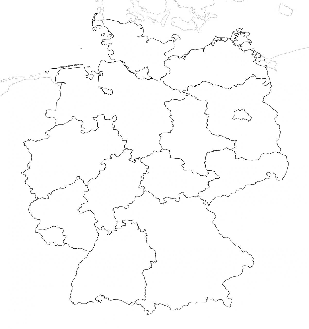 Раскраска Карта Германии с границами федеральных земель