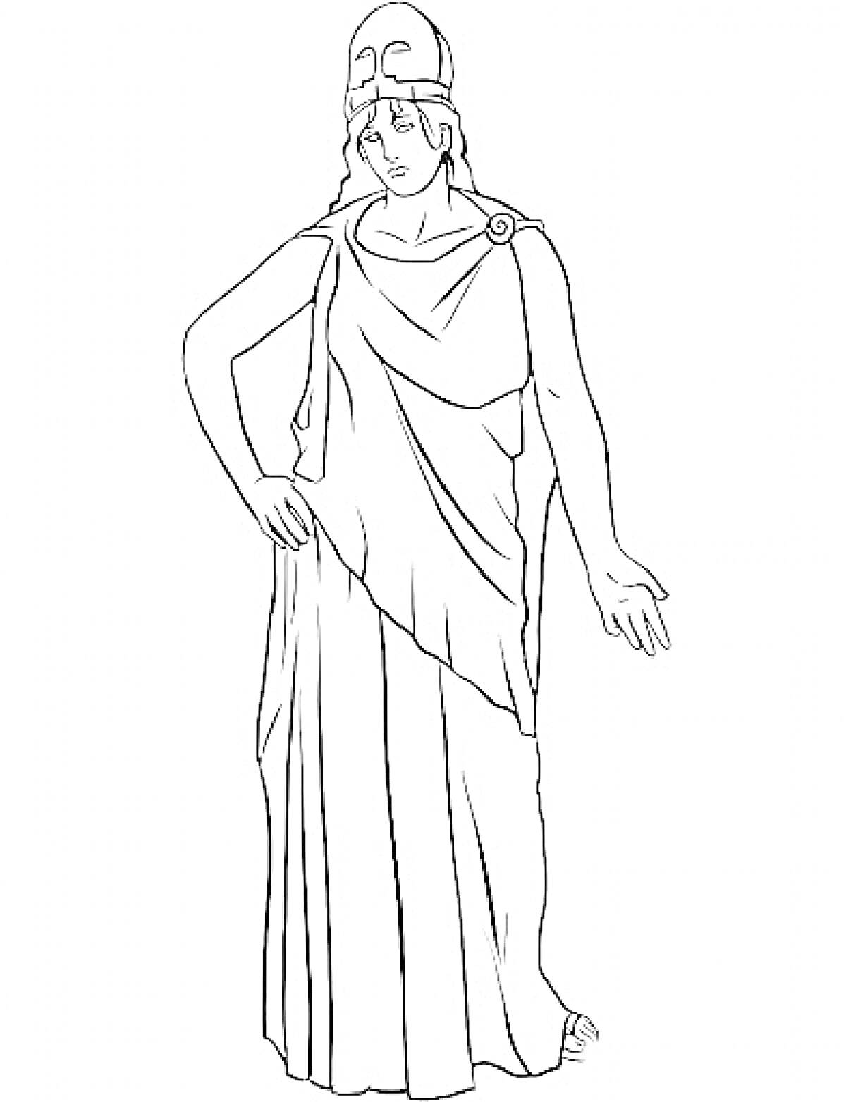 Раскраска Богиня Древней Греции в шлеме и хламиде