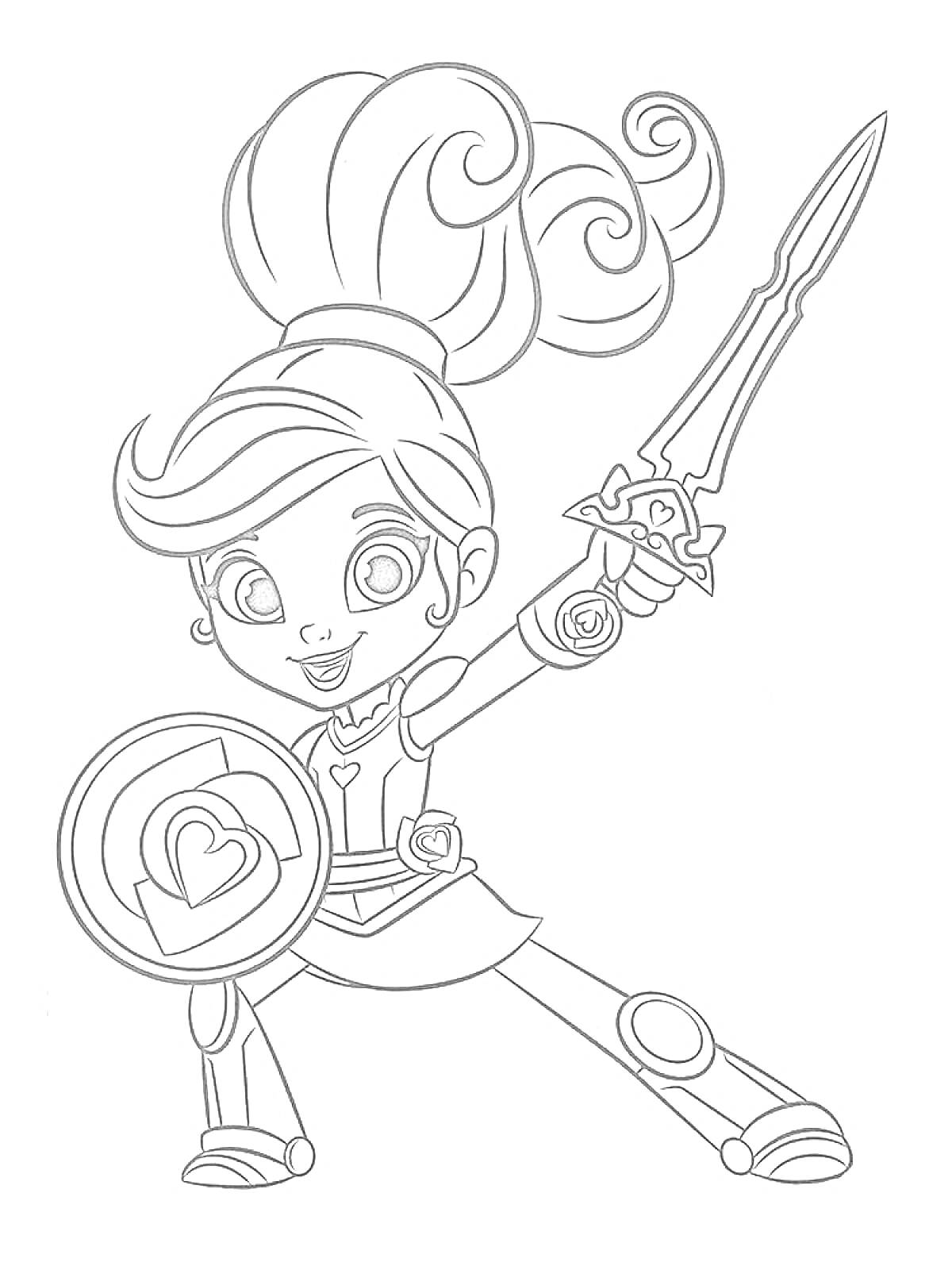 Раскраска Нелла принцесса рыцарь с мечом и щитом