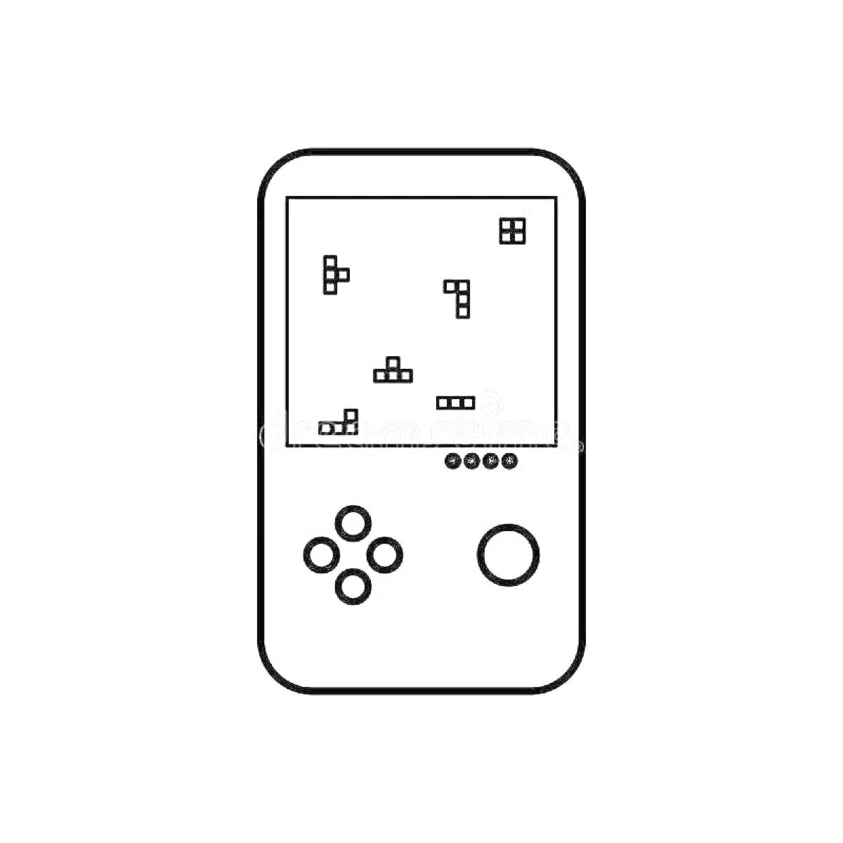 Портативная игровой консоль с экраном тетриса и кнопками управления