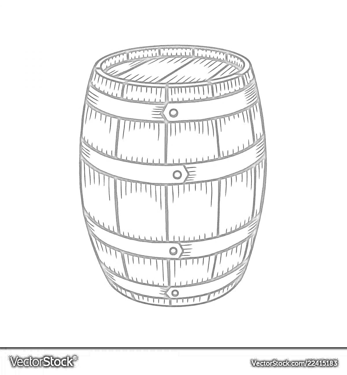 Раскраска Деревянная бочка с обручами