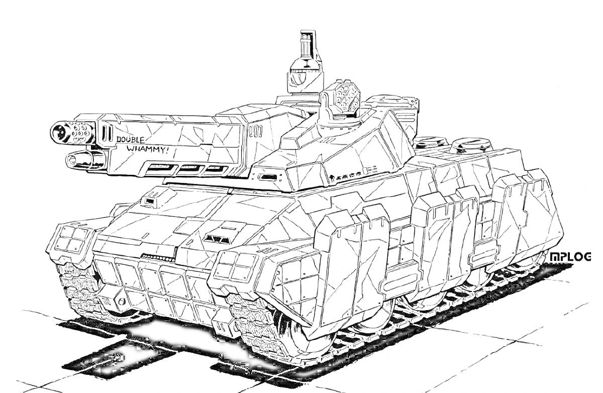 Раскраска Военный танк P.1000 Ratte с пушками и гусеницами