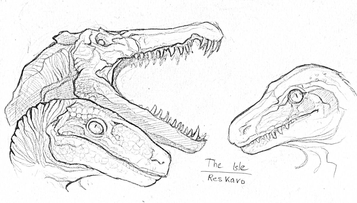 Раскраска Три головы динозавров из The Isle