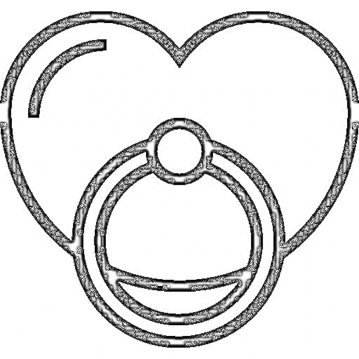 Раскраска Соска-пустышка в форме сердца с кольцом