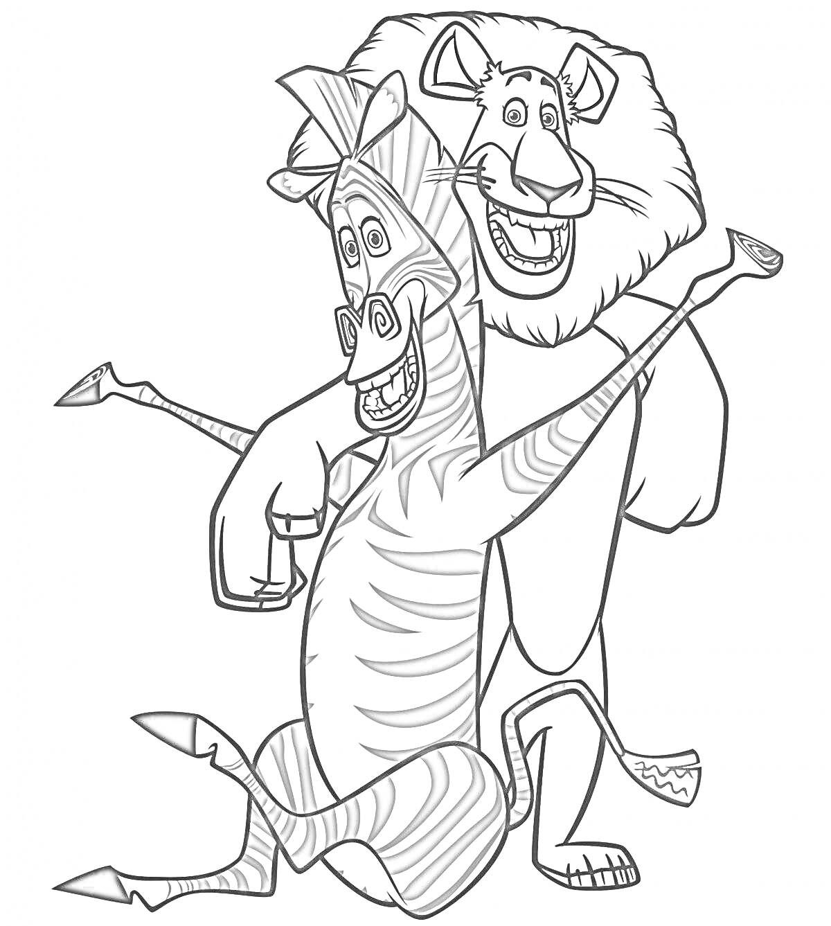 На раскраске изображено: Лев, Дружба, Животные, Радость