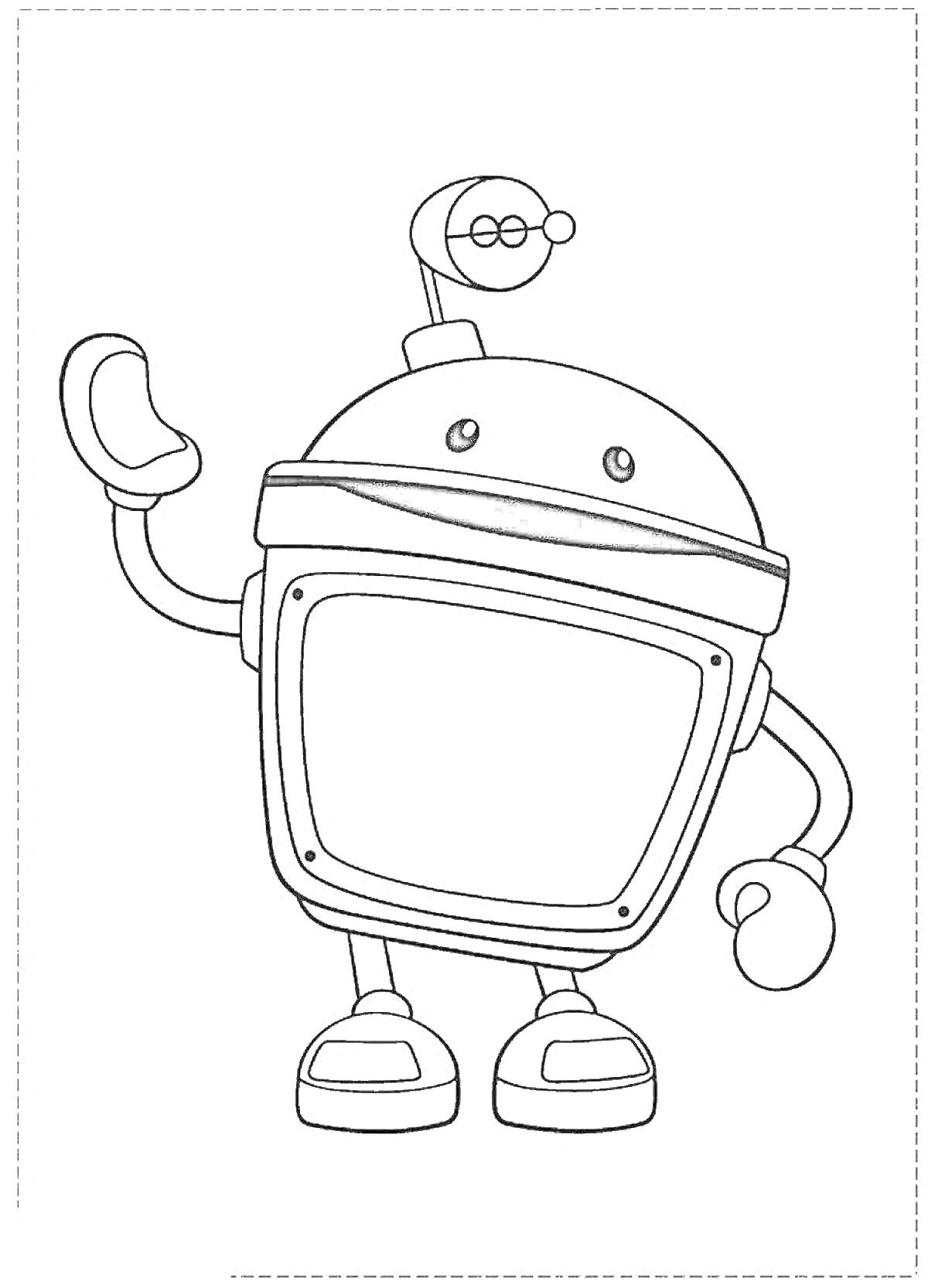 Раскраска Телевизороголовый робот с антеннами, держащий поднятую руку