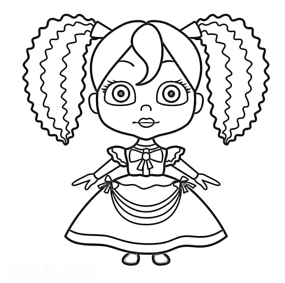 Раскраска Кукла с двумя хвостиками и в платье