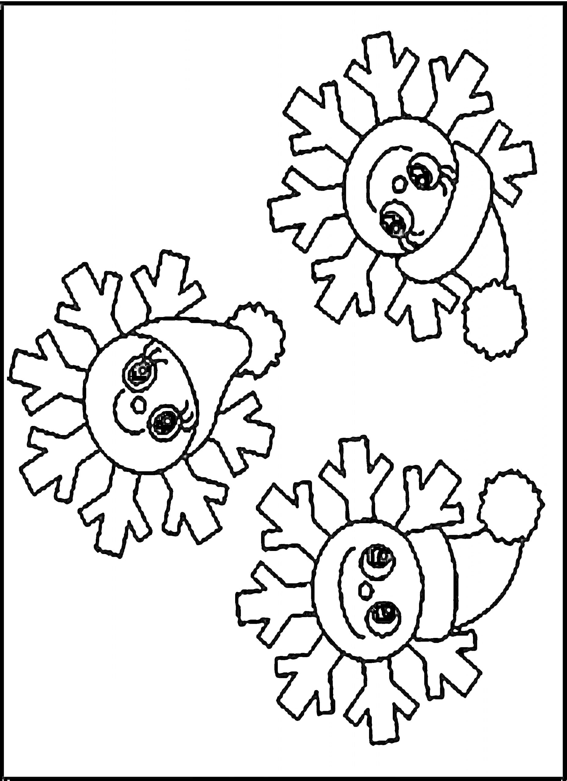Раскраска Снежинка с лицом и шапкой