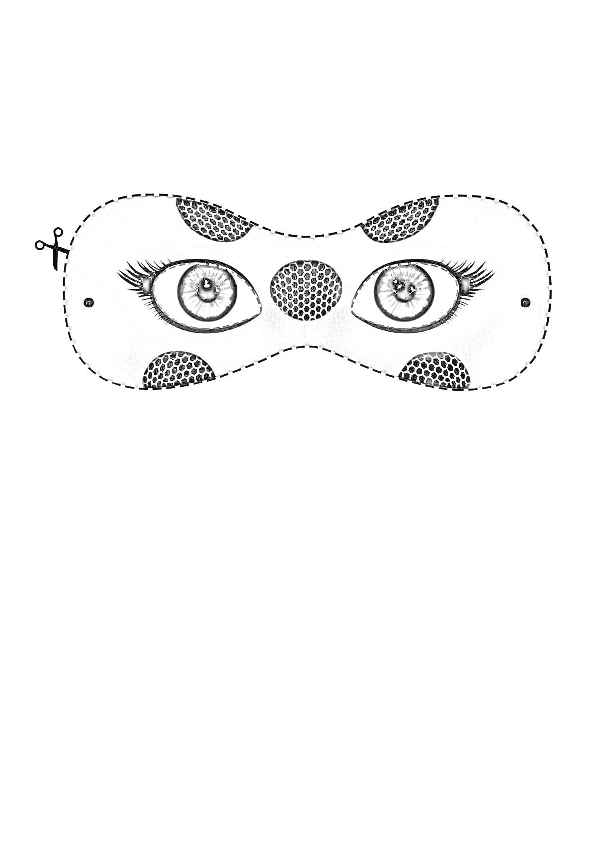 Раскраска Маска Леди Баг с большими глазами и черными пятнами