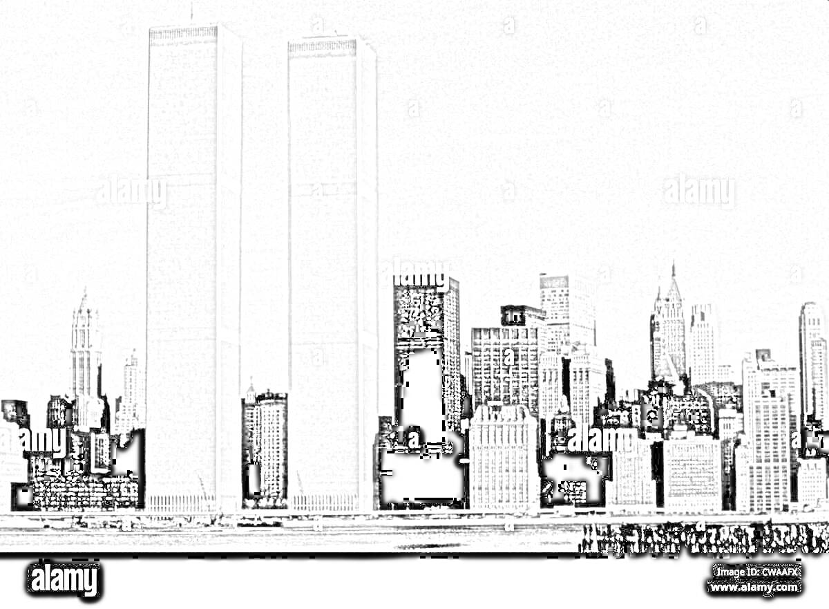 Раскраска Башни-близнецы на фоне городского пейзажа