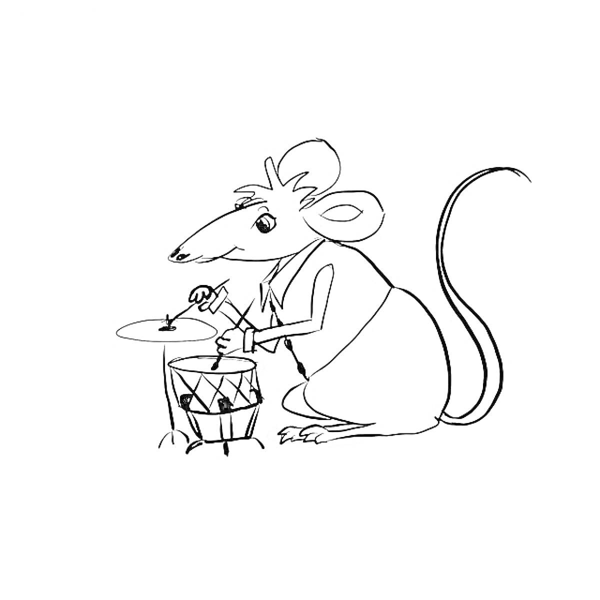 Раскраска Мышка играет на барабанах