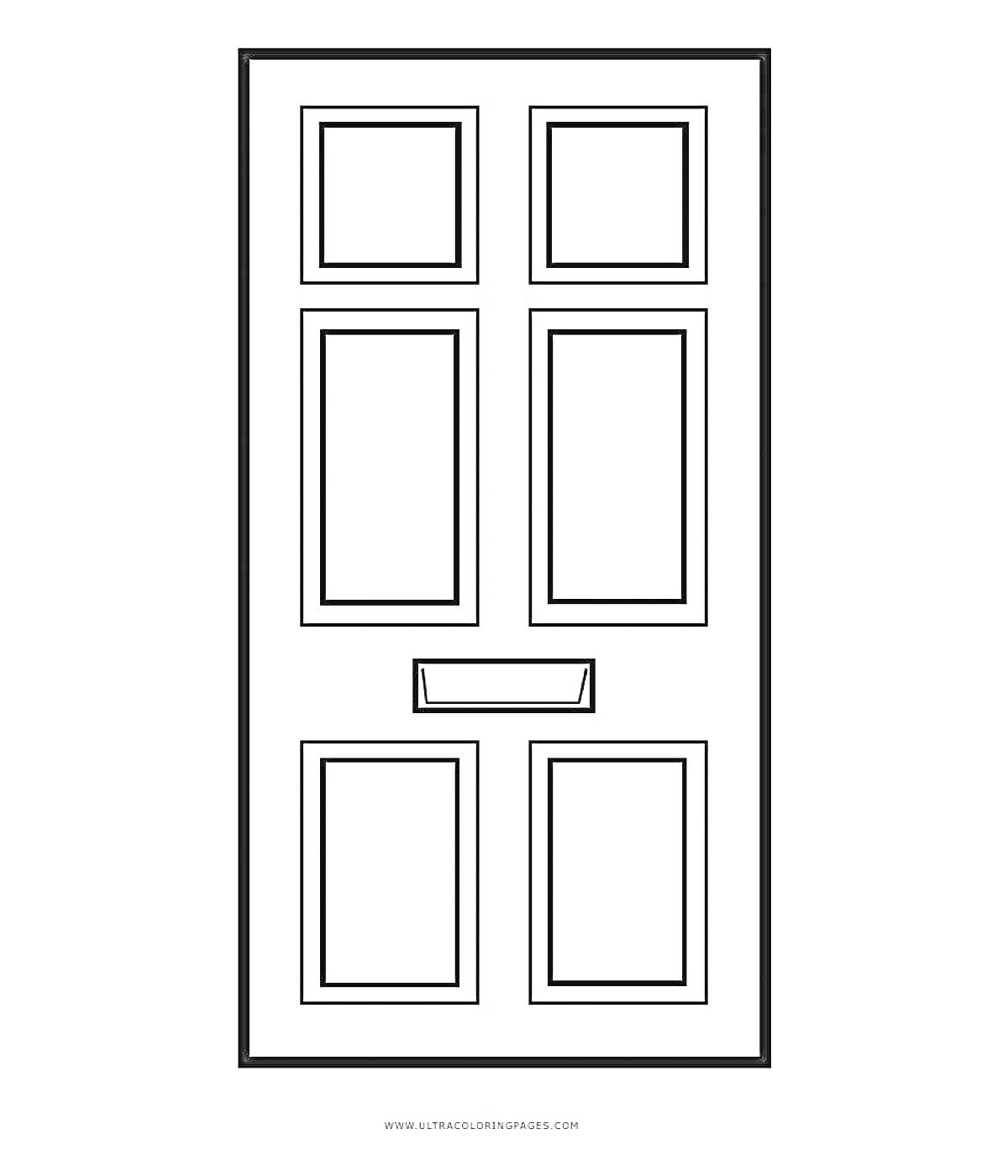 Раскраска Прямоугольная дверь Roblox с шестью панелями и почтовым отверстием