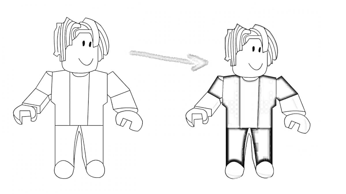 Раскраска Раскраска с изображением персонажа Roblox, до и после раскрашивания