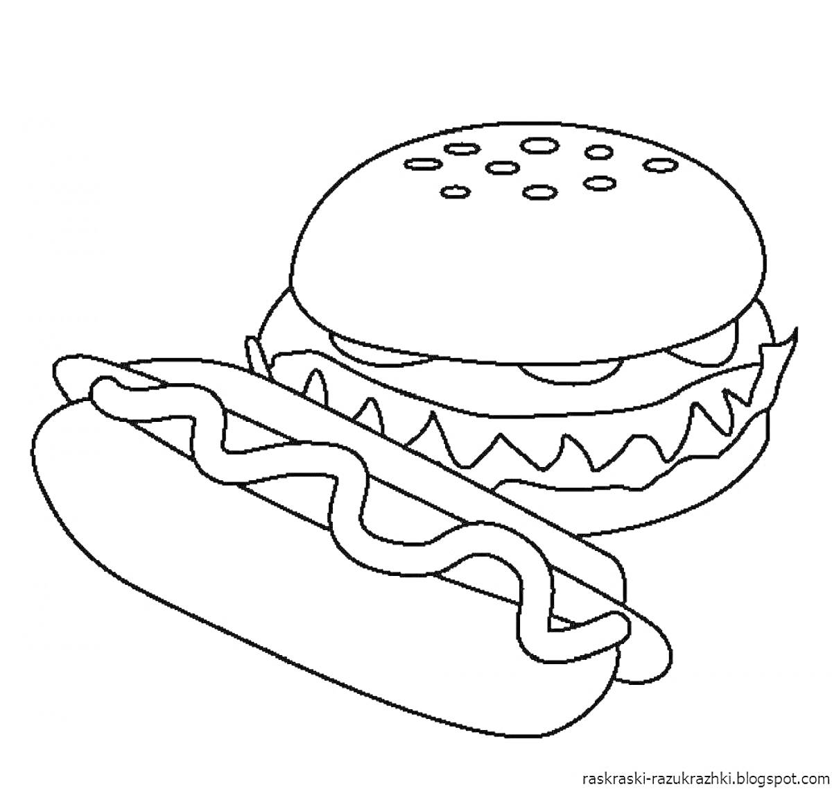 Раскраска бургер и хот-дог