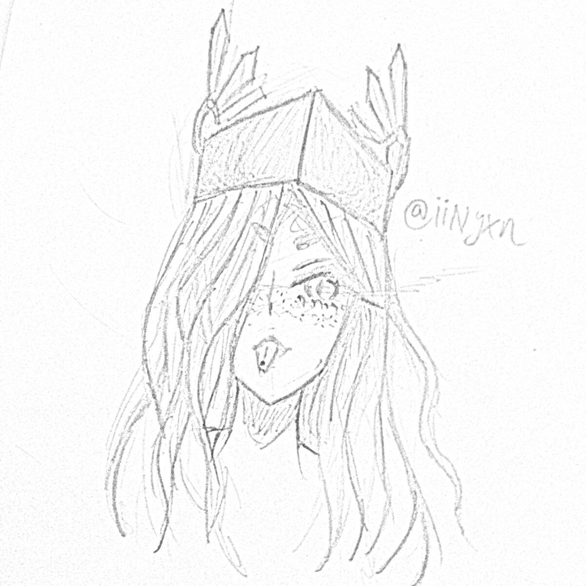 Раскраска рисунок девушки с длинными волосами и короной в стиле Roblox Doors