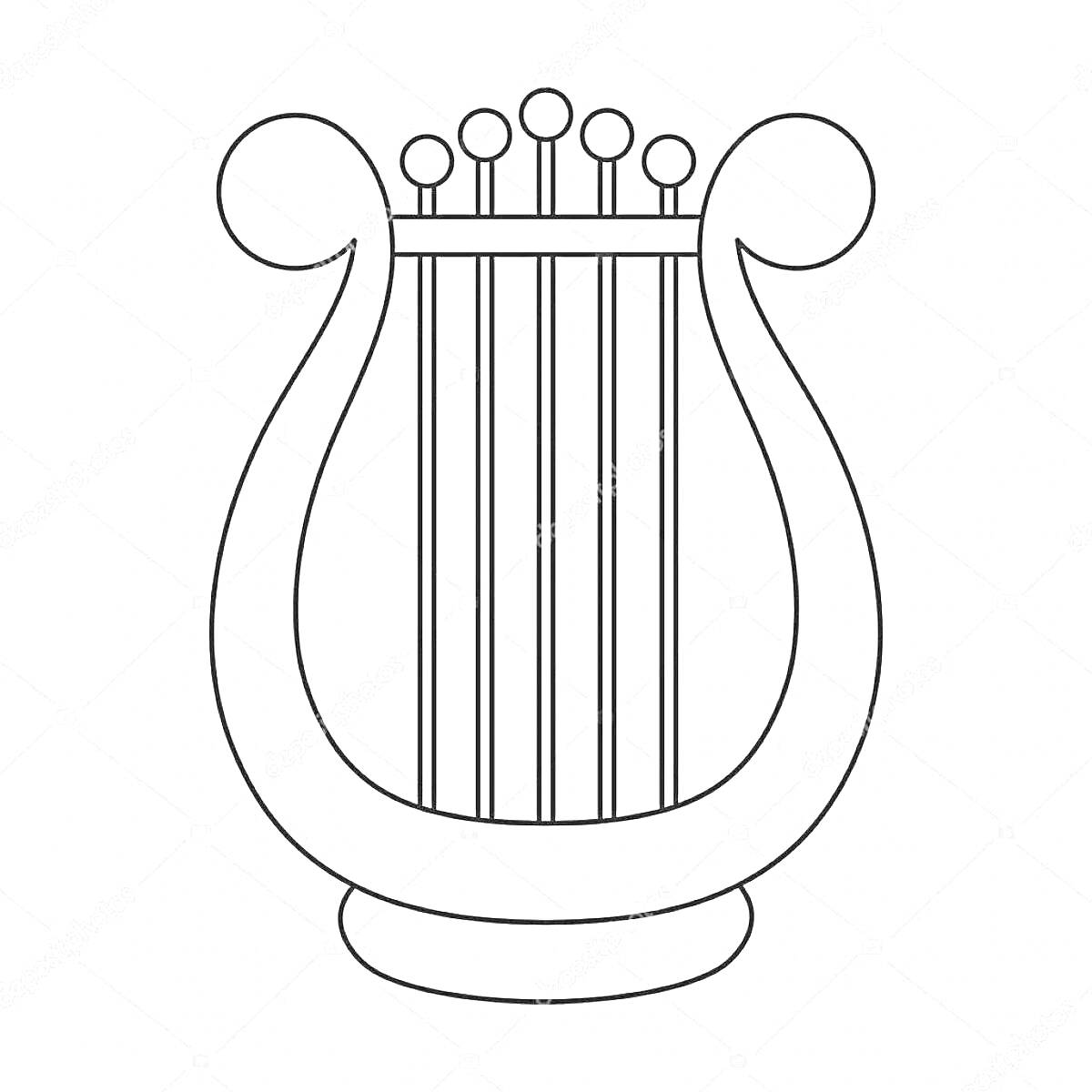 Раскраска Лира с шестью струнами и фигурными завитками