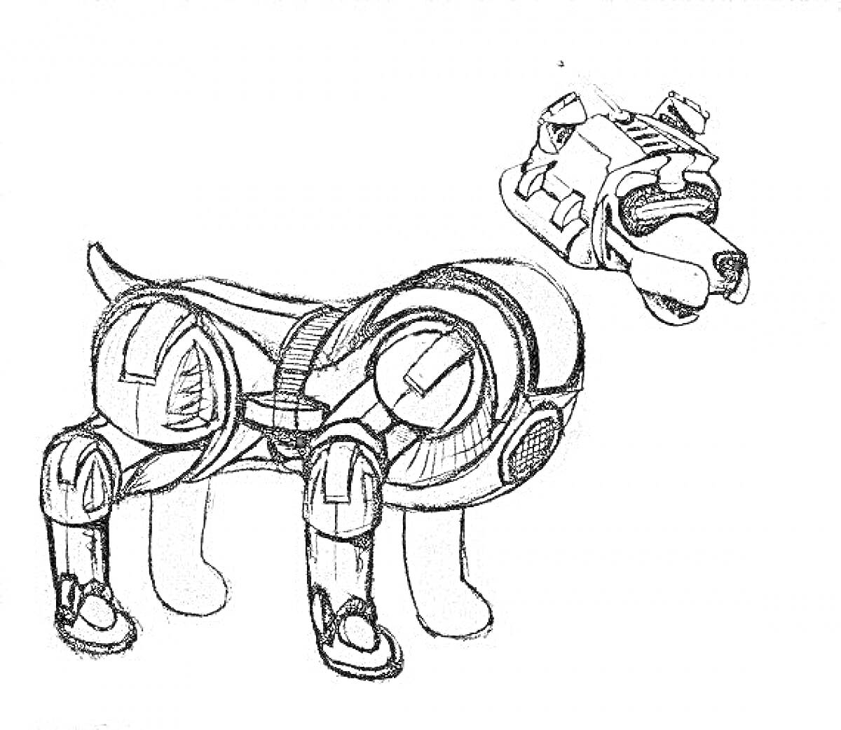 На раскраске изображено: Собака, Робот, Броня, Техника, Механика, Кибернетика