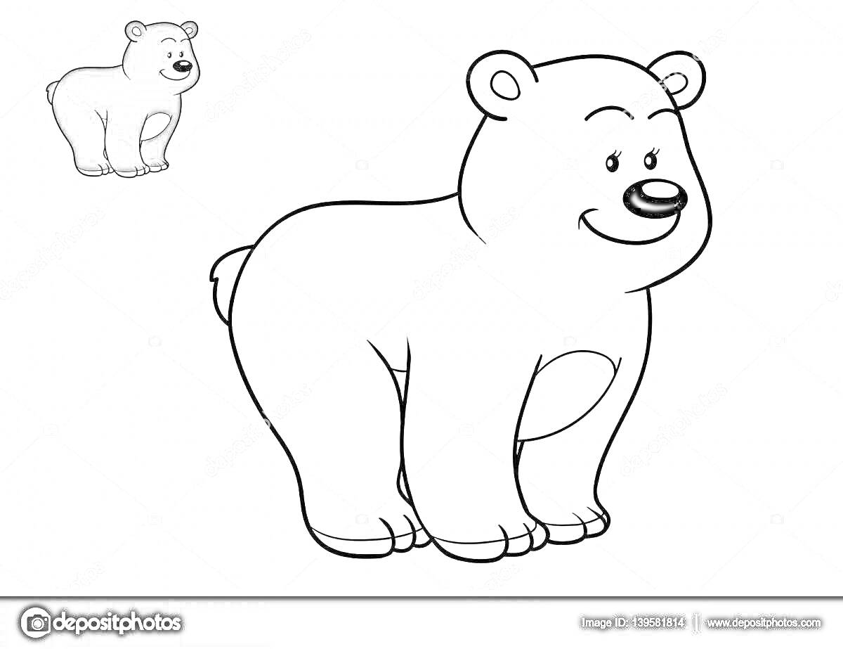 На раскраске изображено: Белый медведь, Медведь, Малыш, Раскрашивание, Для детей, Из мультфильмов