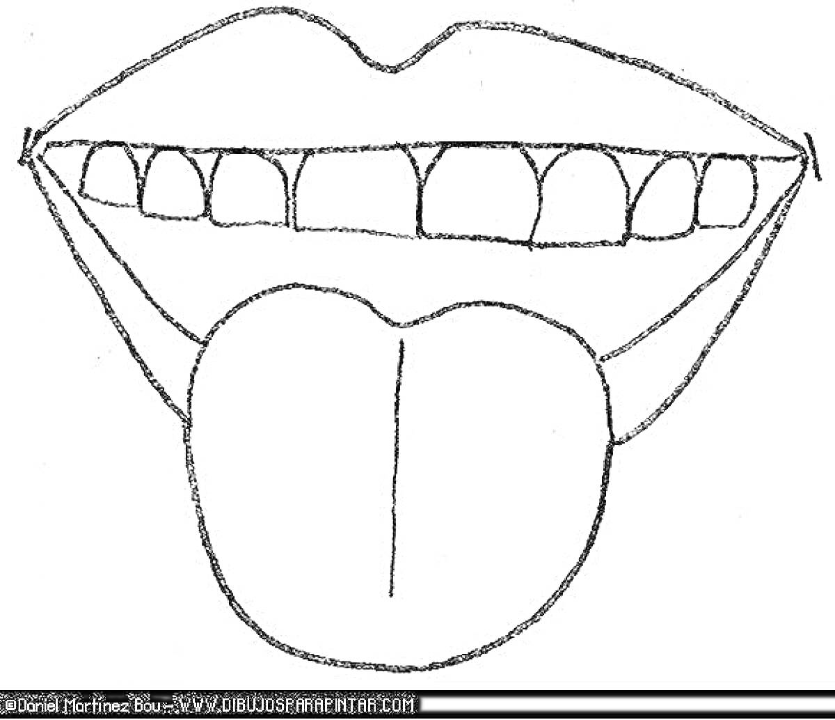 Раскраска рот с зубами и высунутым языком