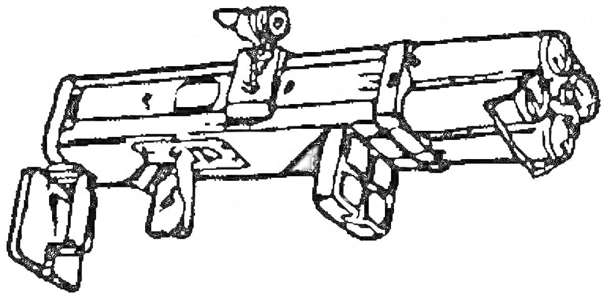 На раскраске изображено: Гранатомет, Оружие, Прицел, Пистолетная рукоятка, Военная техника