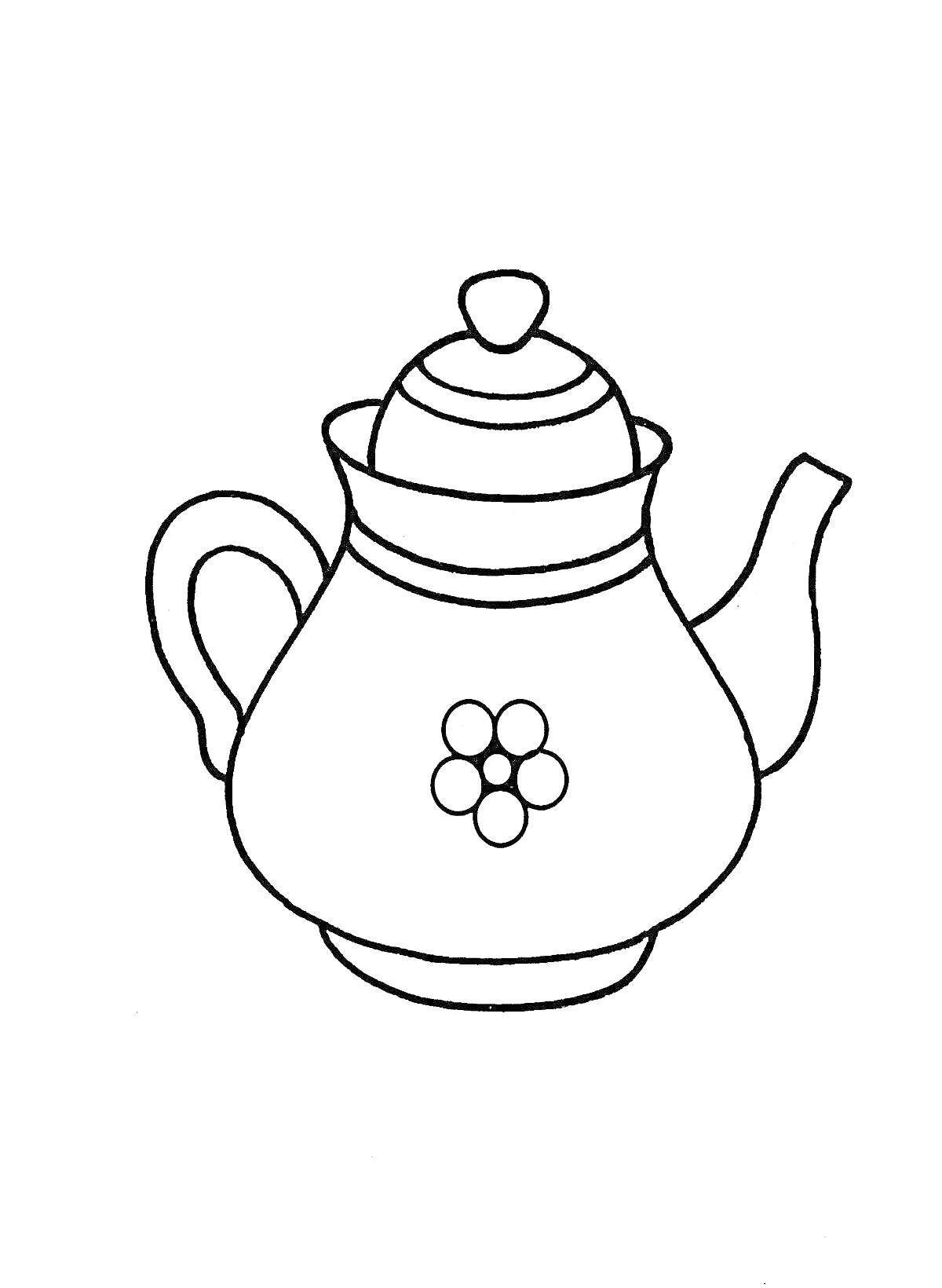 Раскраска Чайник с крышкой и узором в виде цветка