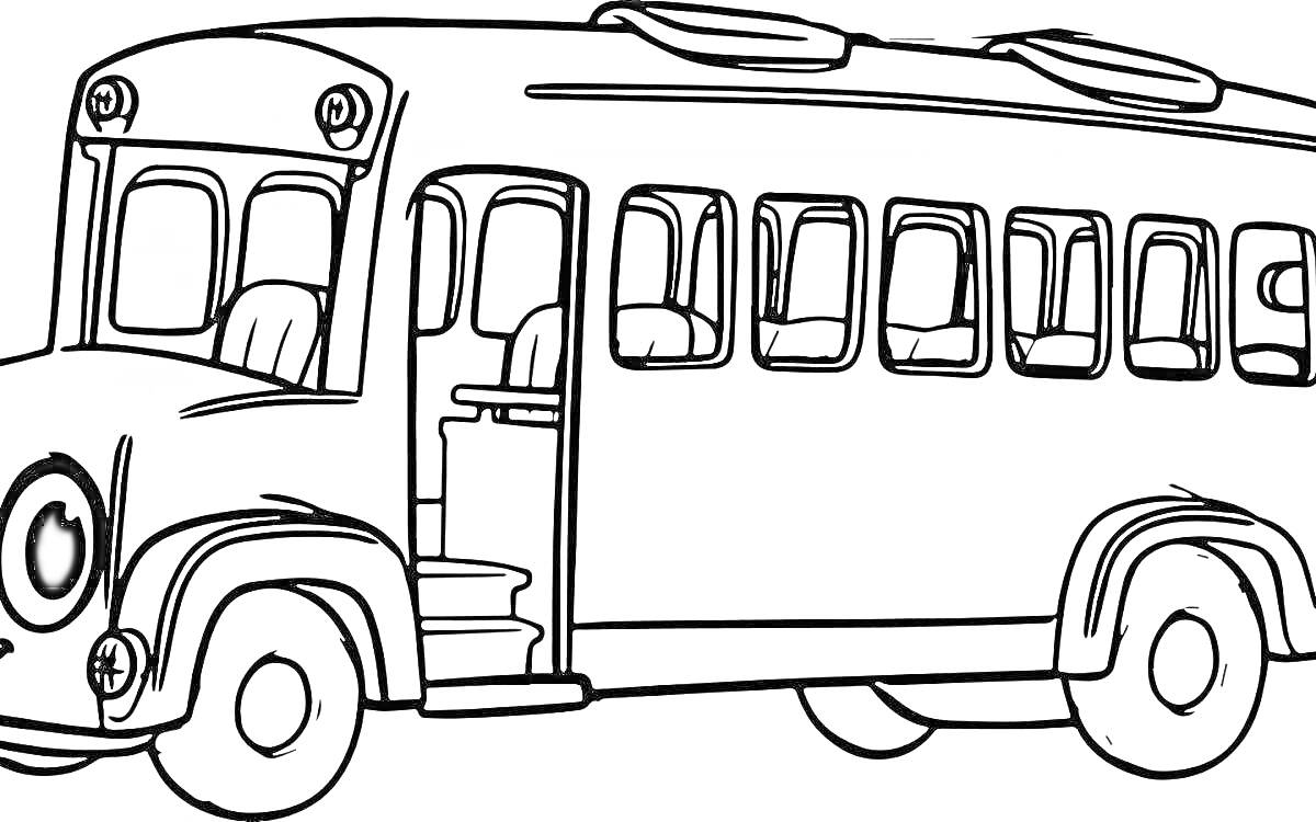 Раскраска Автобус с лицом и салоном внутри