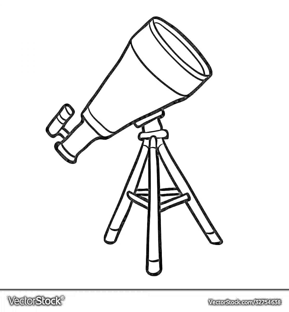 На раскраске изображено: Телескоп, Тренога, Оптический прицел, Астрономия, Научное оборудование