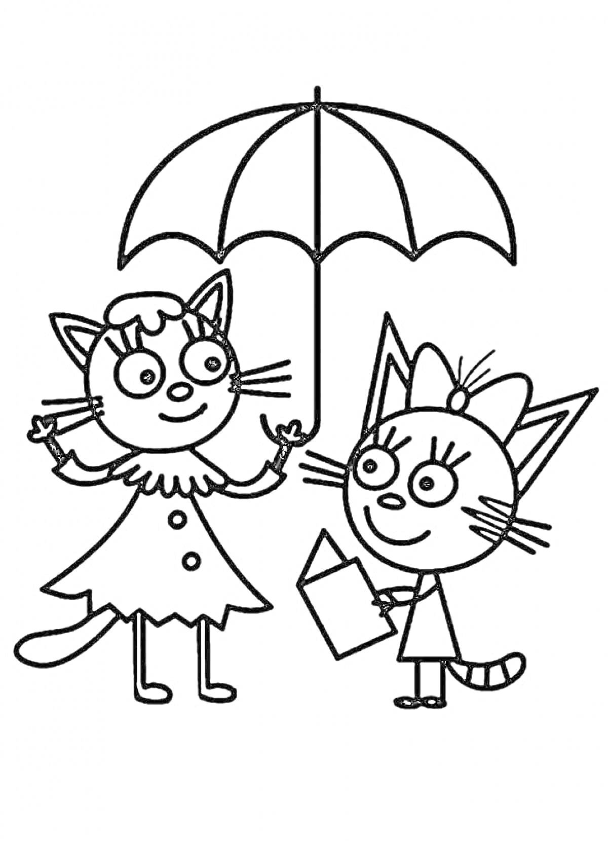 Раскраска две кошечки с зонтом и с письмом