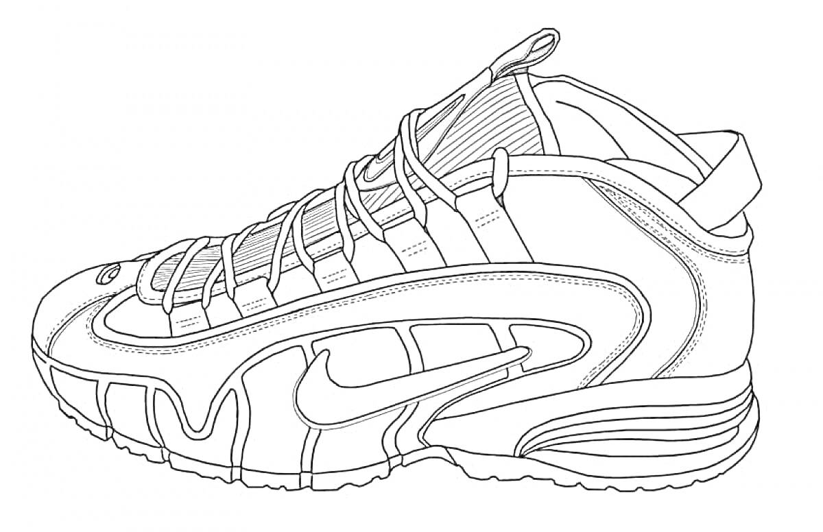 На раскраске изображено: Найк, Спортивная обувь, Шнурки