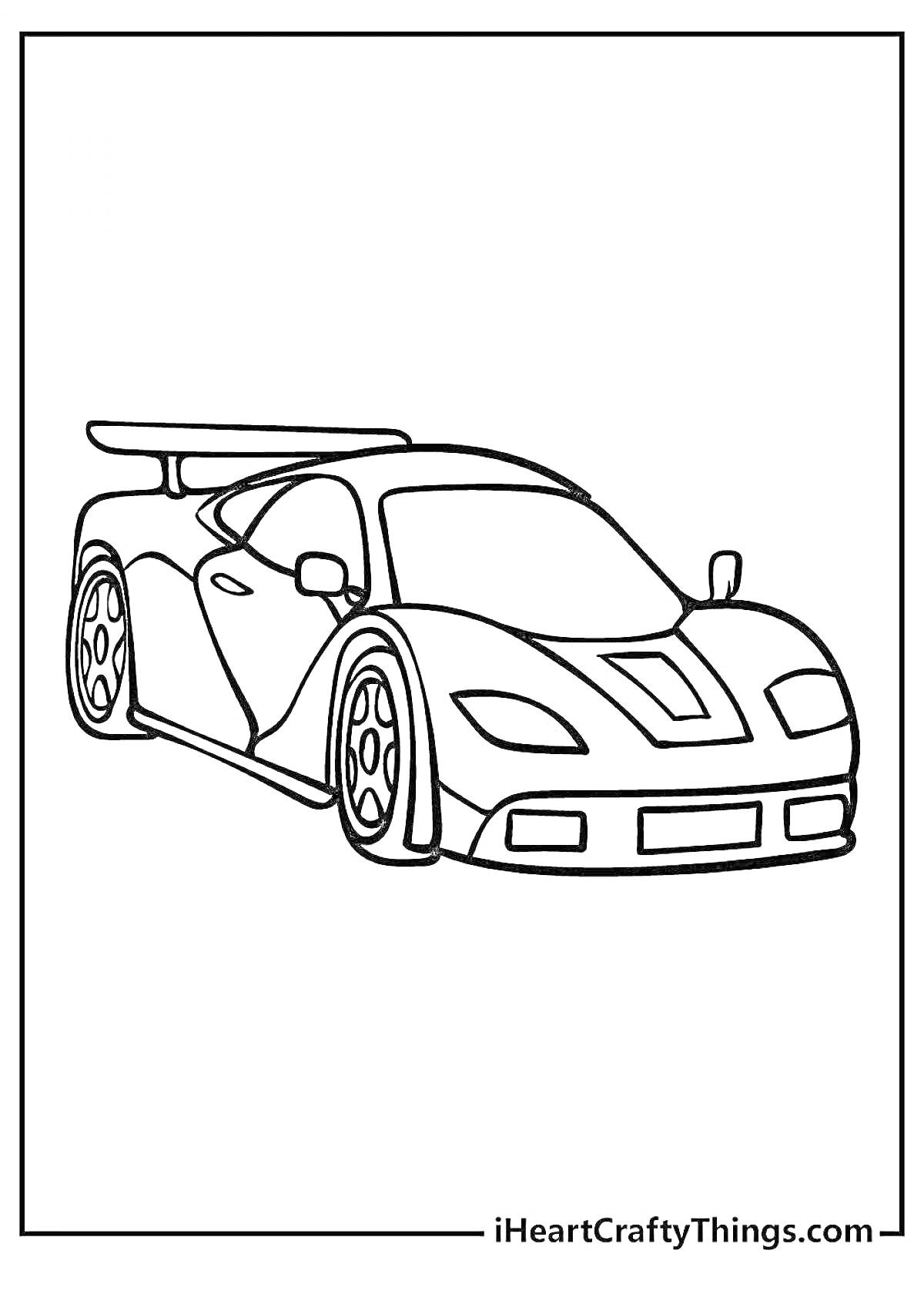 На раскраске изображено: Спорткар, Антикрыло, Транспорт, Активность для детей, Развлечения, Автомобильный спорт