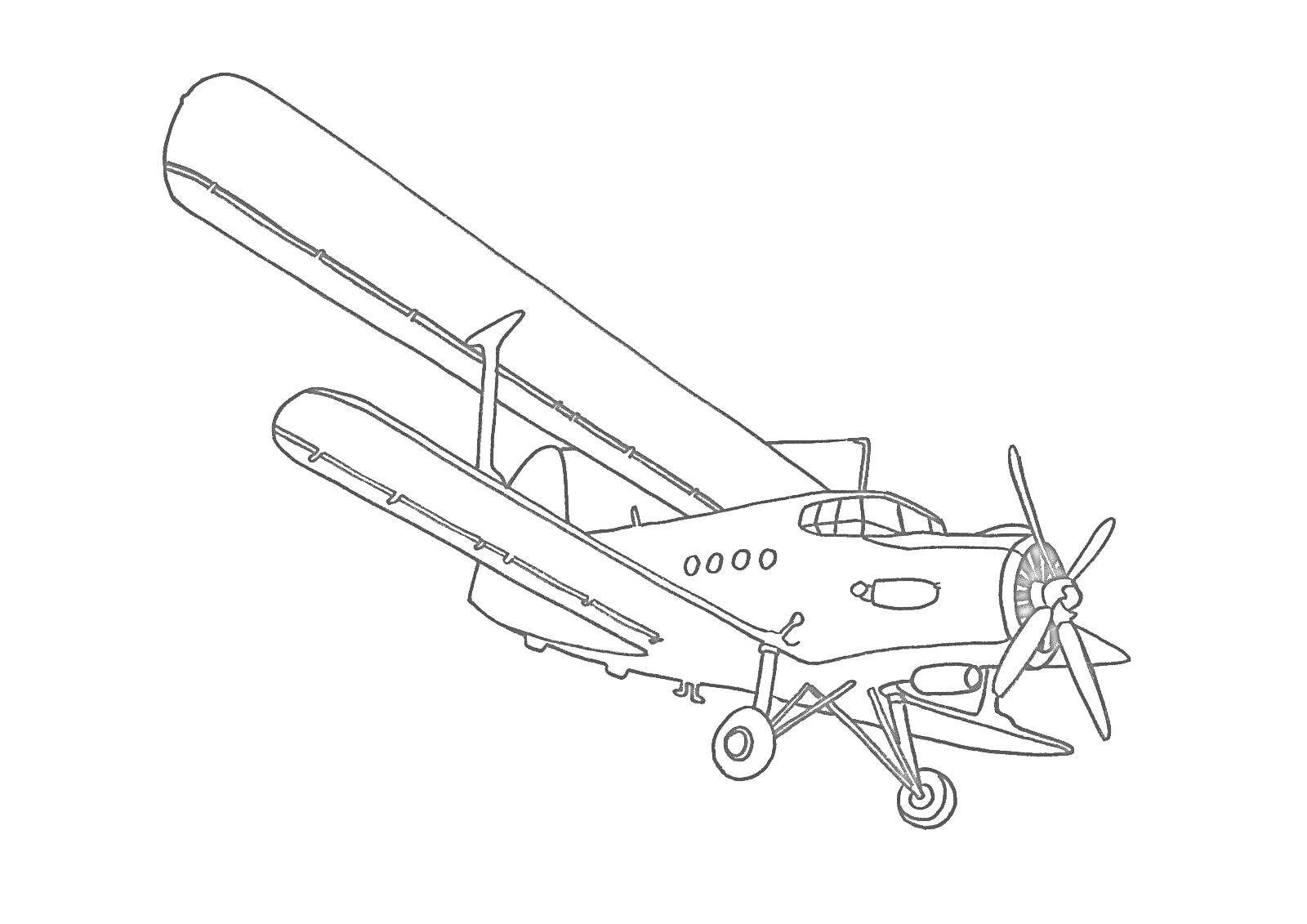 Винтовой самолет с шасси и верхним крылом