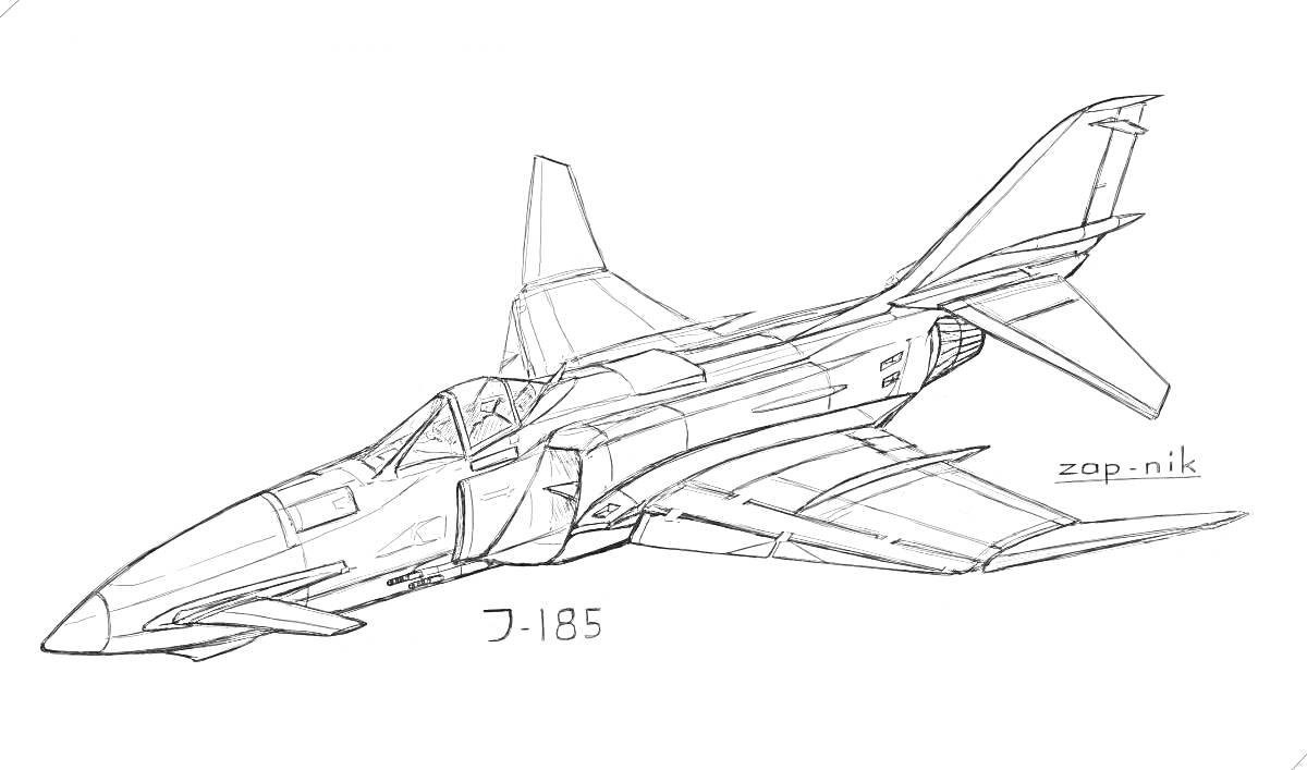 Раскраска Изображение истребителя Су-57 с различными деталями, включая кабину, крылья, фюзеляж и хвостовое оперение