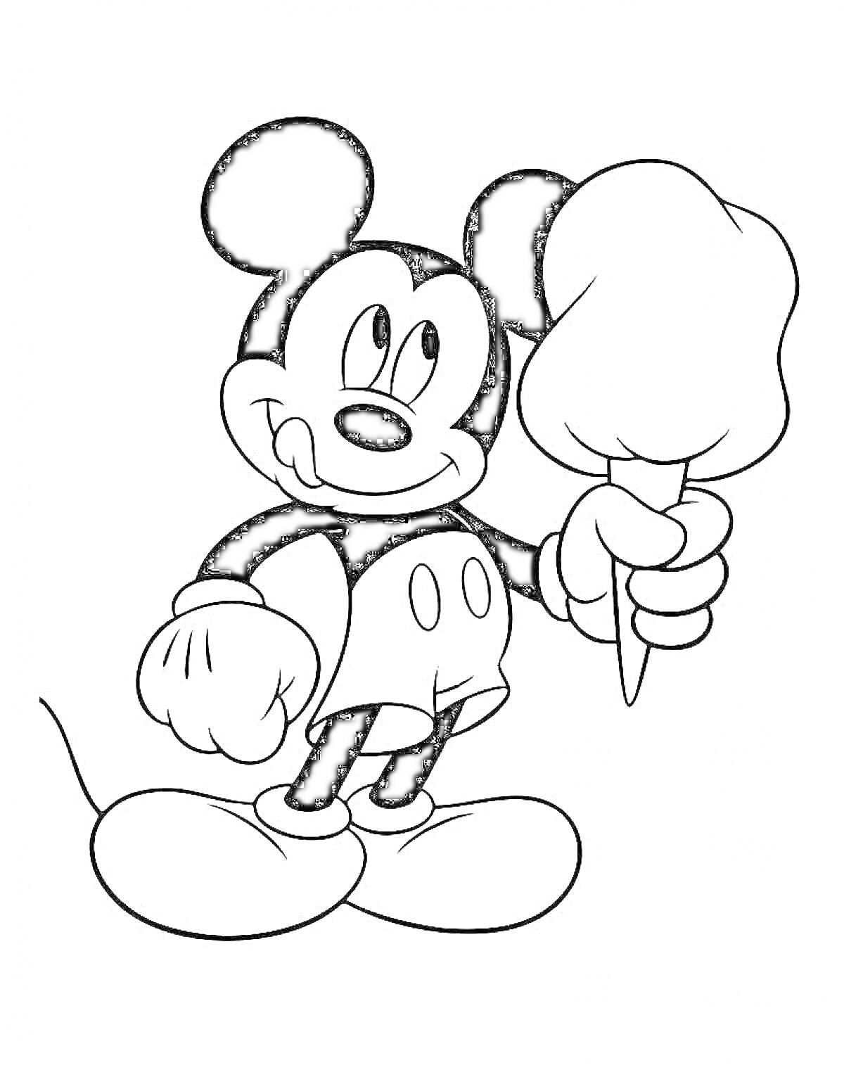 Раскраска Микки Маус с ватной конфетой