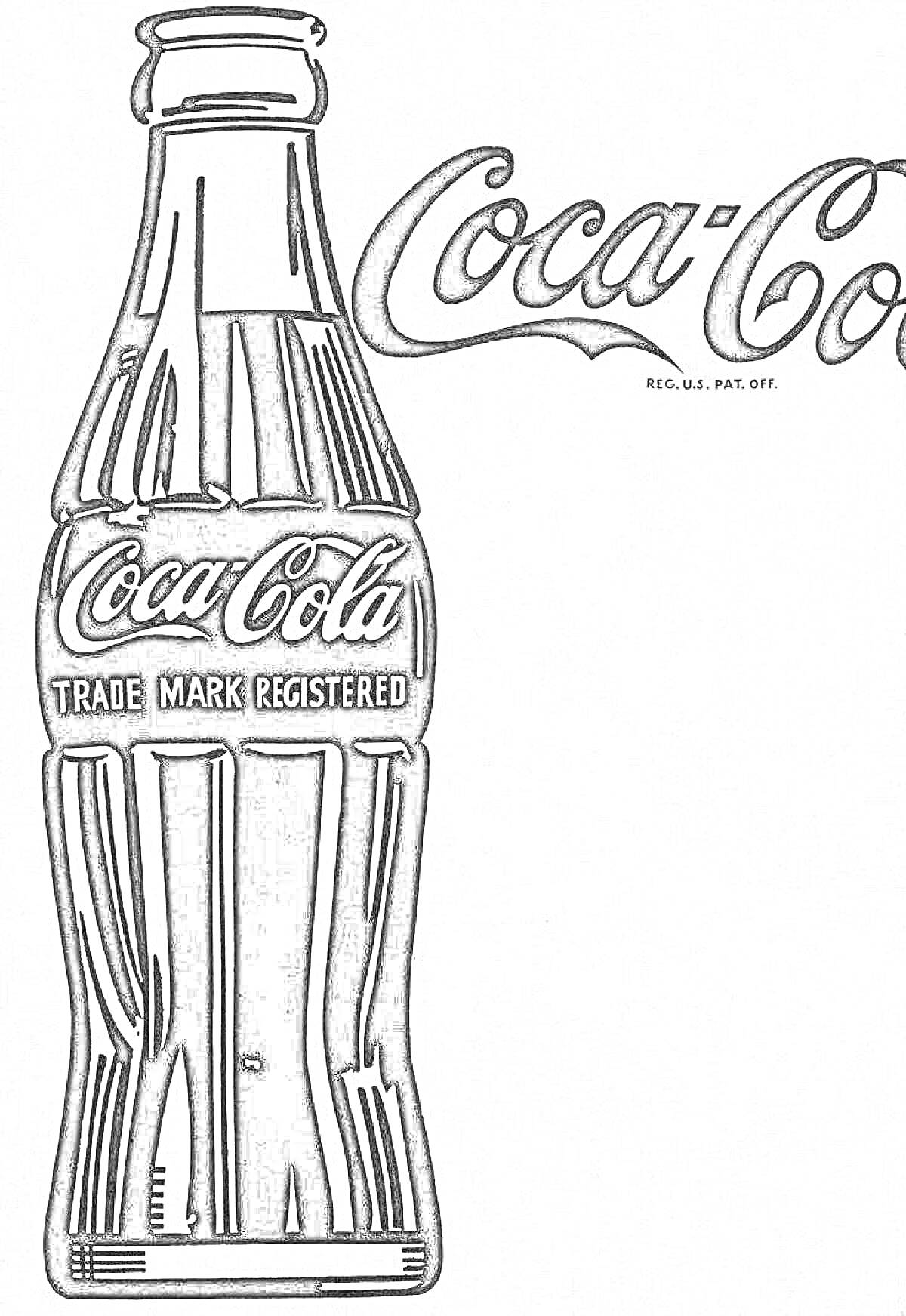 На раскраске изображено: Coca-Cola, Бутылка, Надпись, Бренд