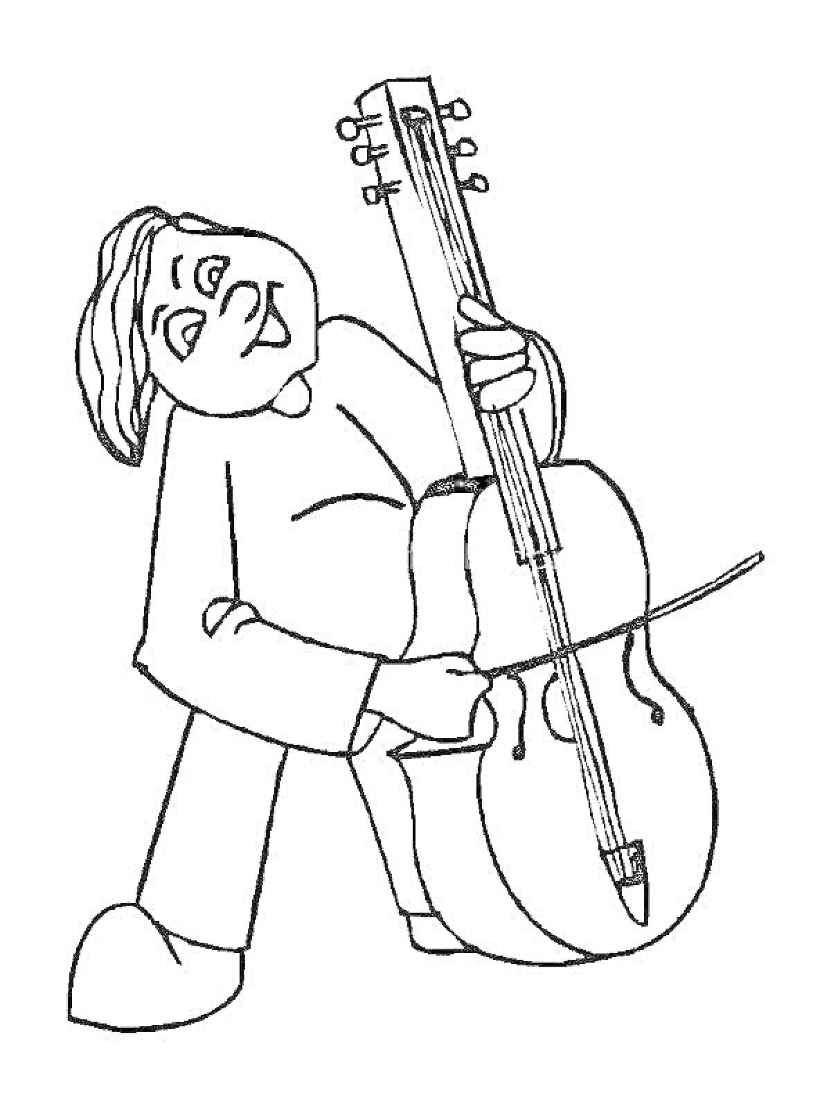 На раскраске изображено: Контрабас, Музыка, Инструмент, Игра, Классическая музыка, Струны