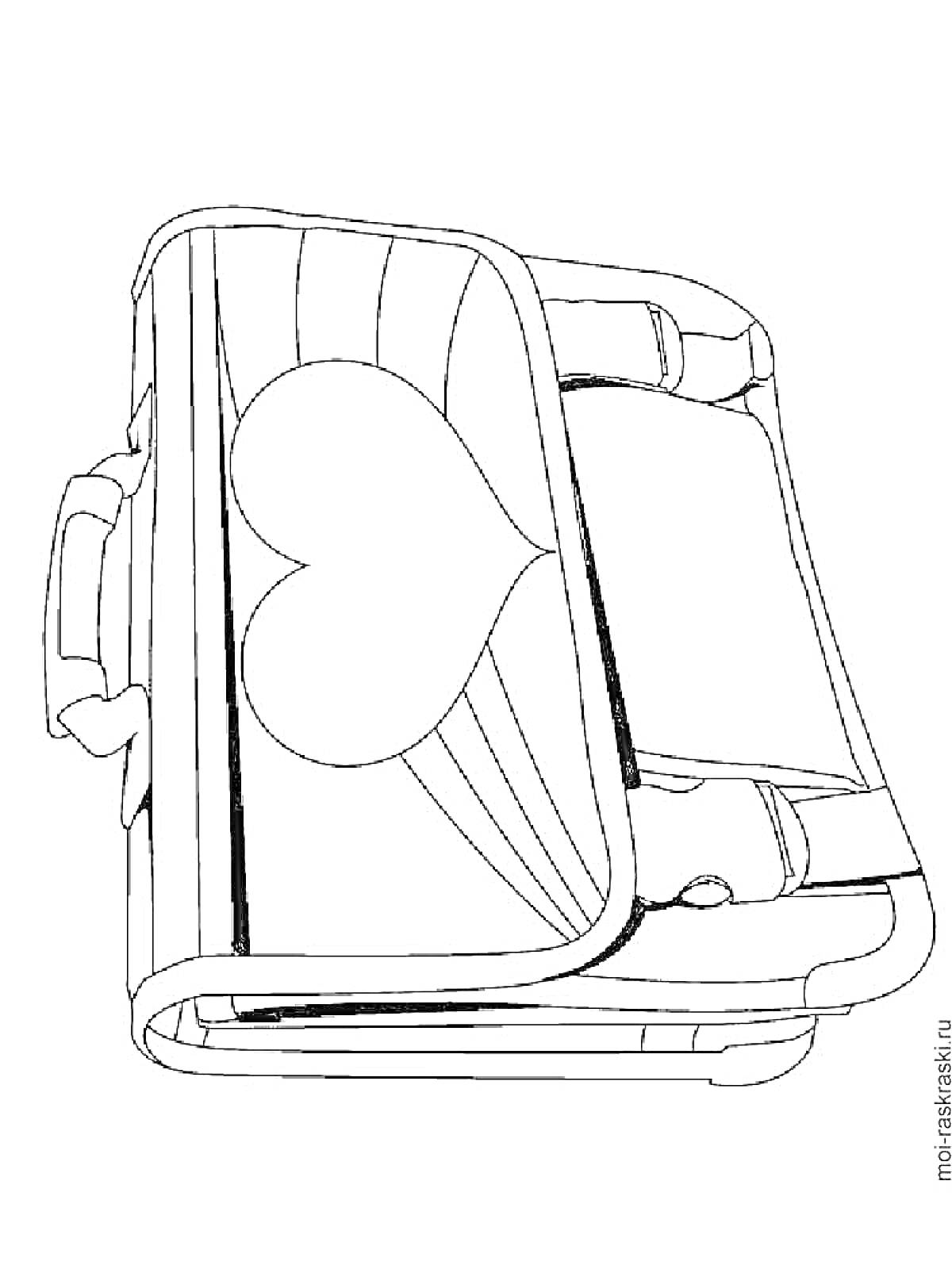 Раскраска Портфель (Рюкзак) с сердцем на крышке, ручкой и замком
