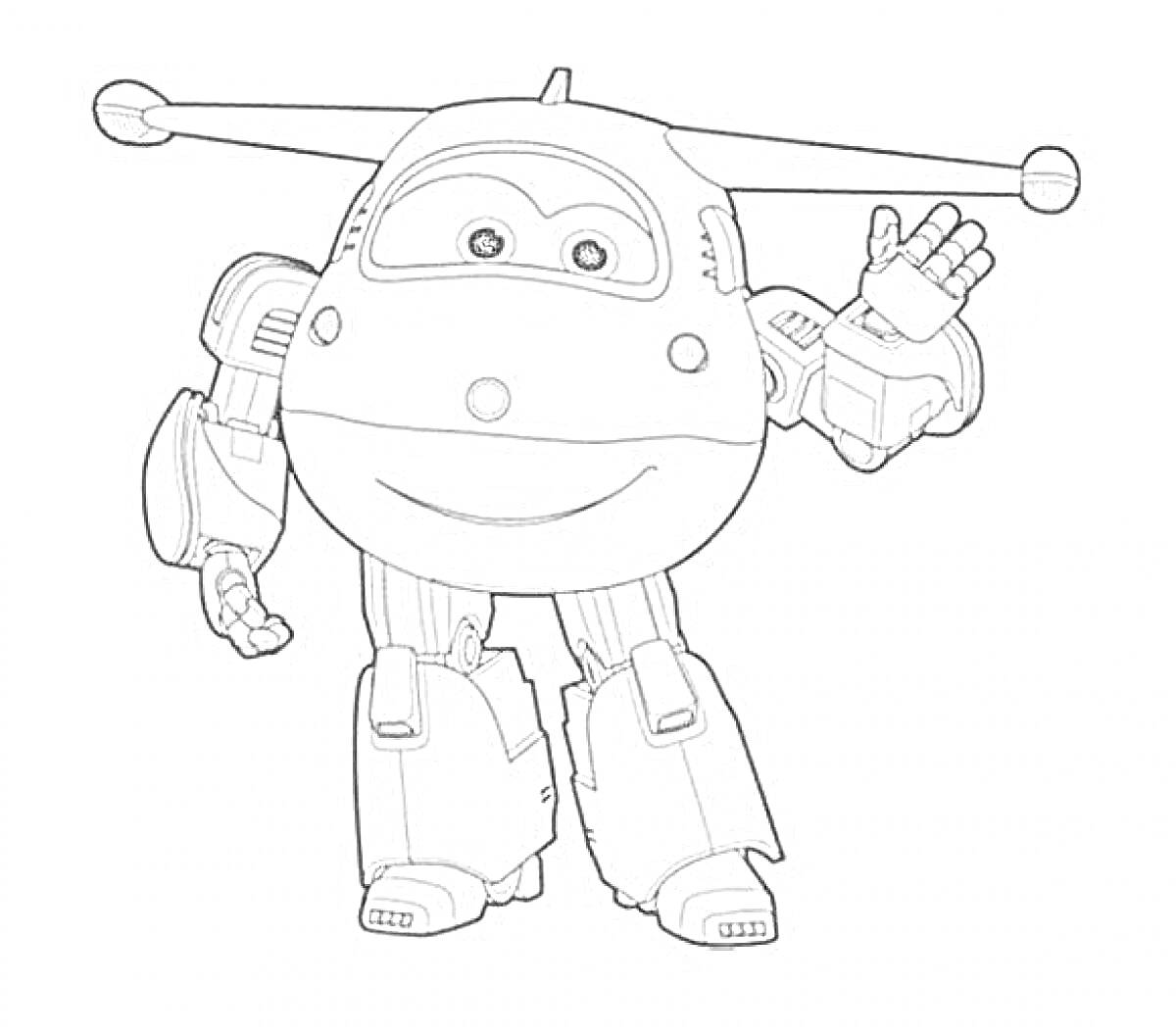 Раскраска Робот с пропеллером на голове, машущий рукой