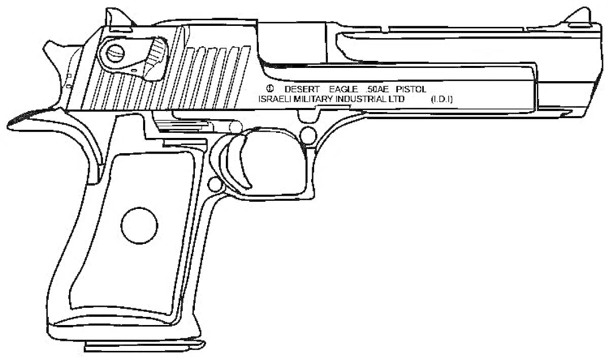 На раскраске изображено: Пистолет, Desert Eagle, Оружие