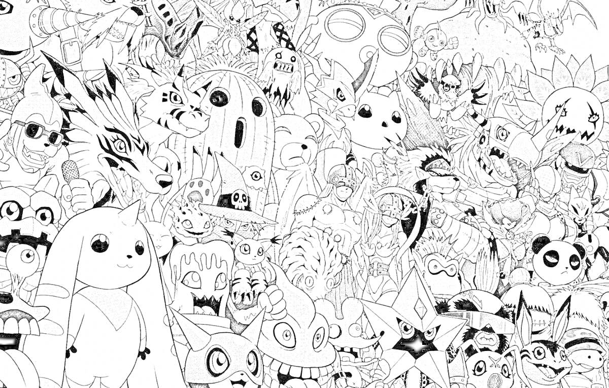 Раскраска Раскраска с персонажами из аниме и видеоигр
