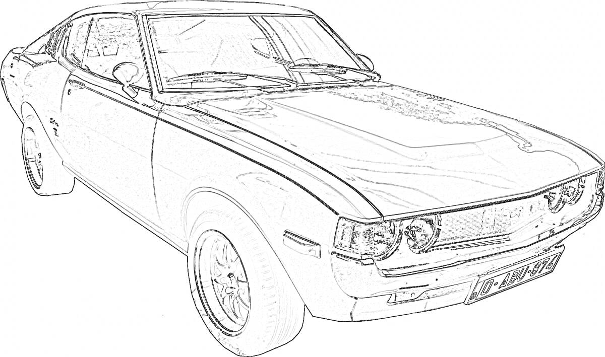 Раскраска Рисунок автомобиля Toyota Celica с деталями кузова и колесами