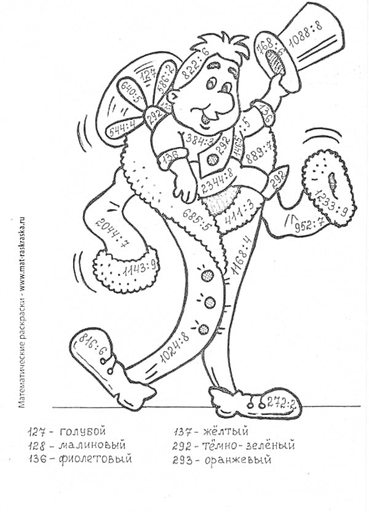 Раскраска Человек в костюме с математическими примерами и шляпой