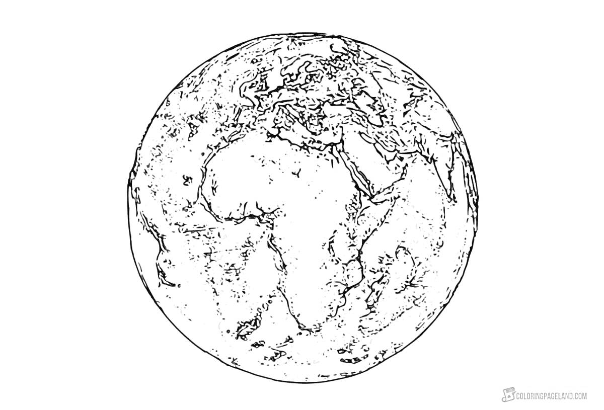 На раскраске изображено: Земля, Континенты, Африка, Европа, Азия, Космос, География
