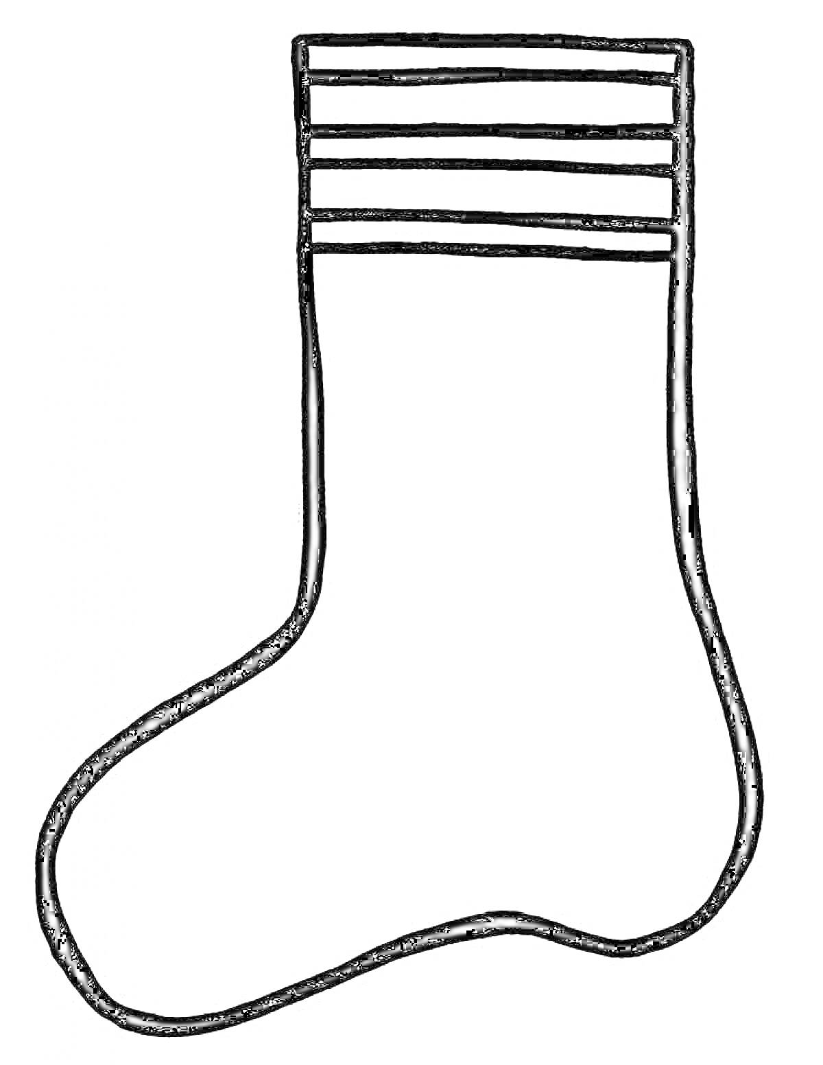 Раскраска Носок с горизонтальными полосками в верхней части