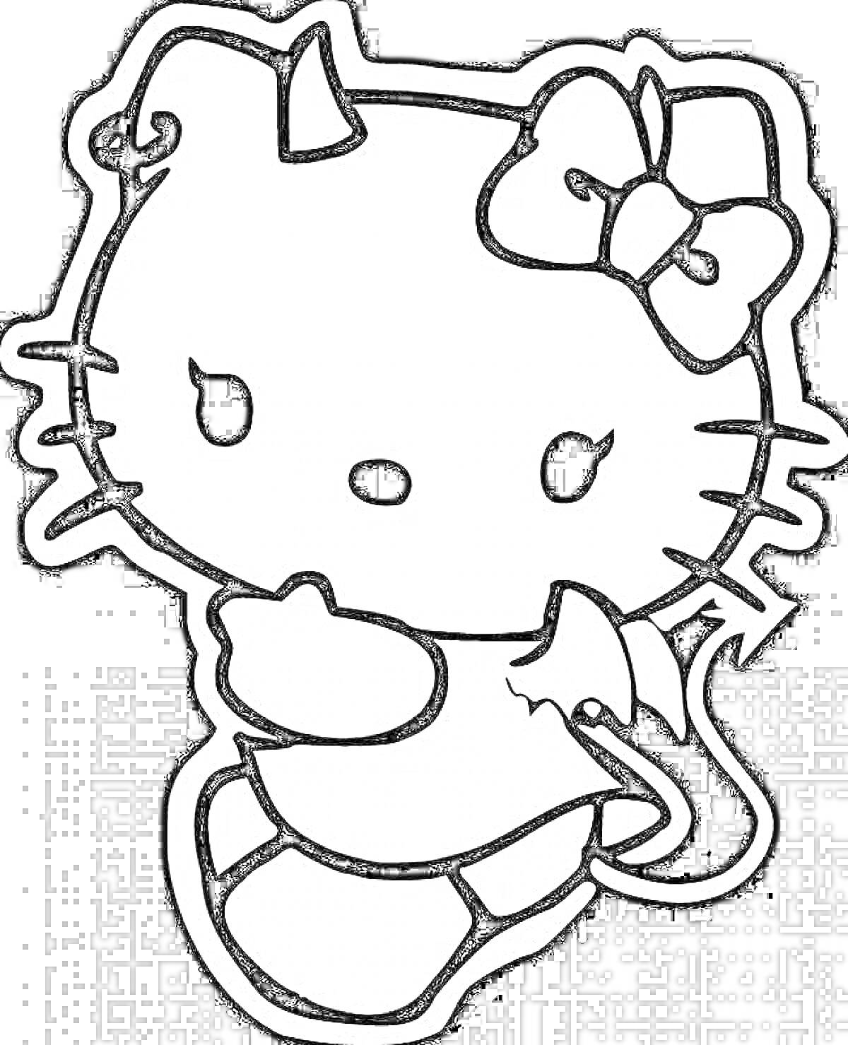 Раскраска Злая Hello Kitty с рожками, крыльями и хвостом дьявола