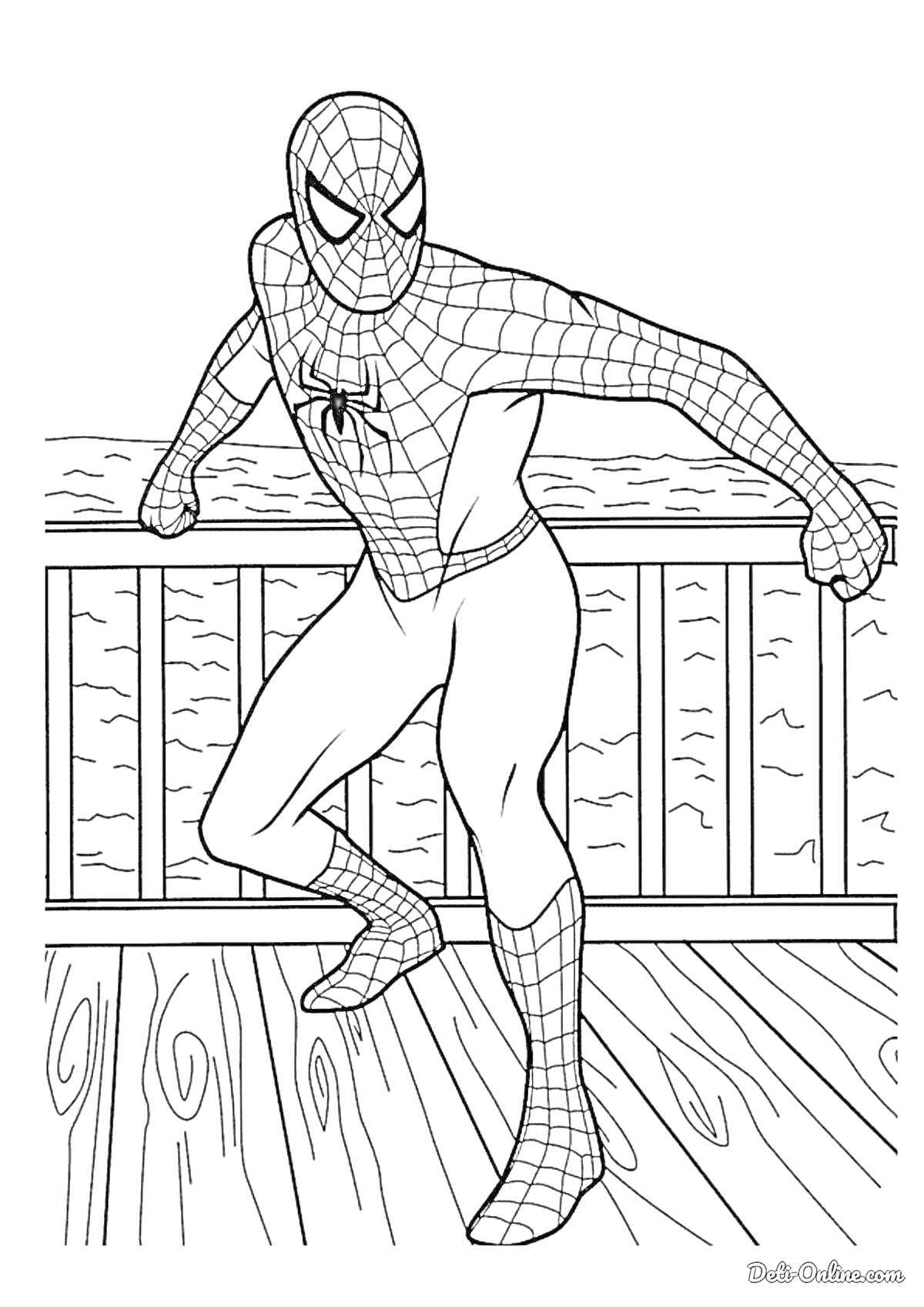 Раскраска Человек-паук на палубе причала