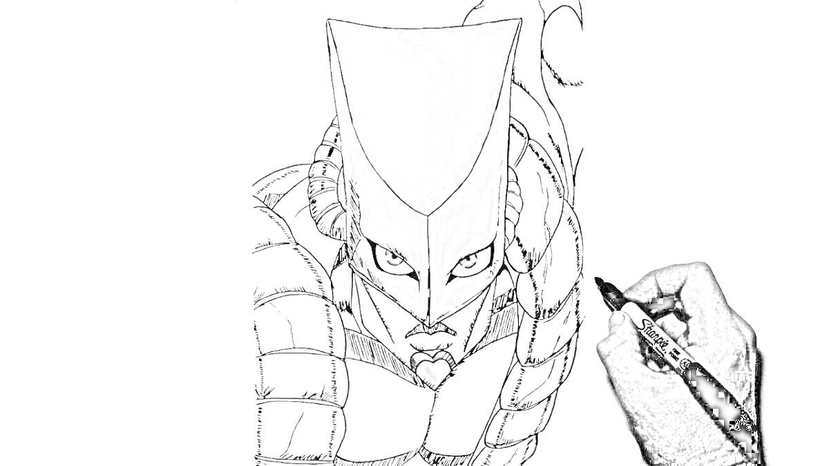 На раскраске изображено: Человек, Рога, Броня, Рука