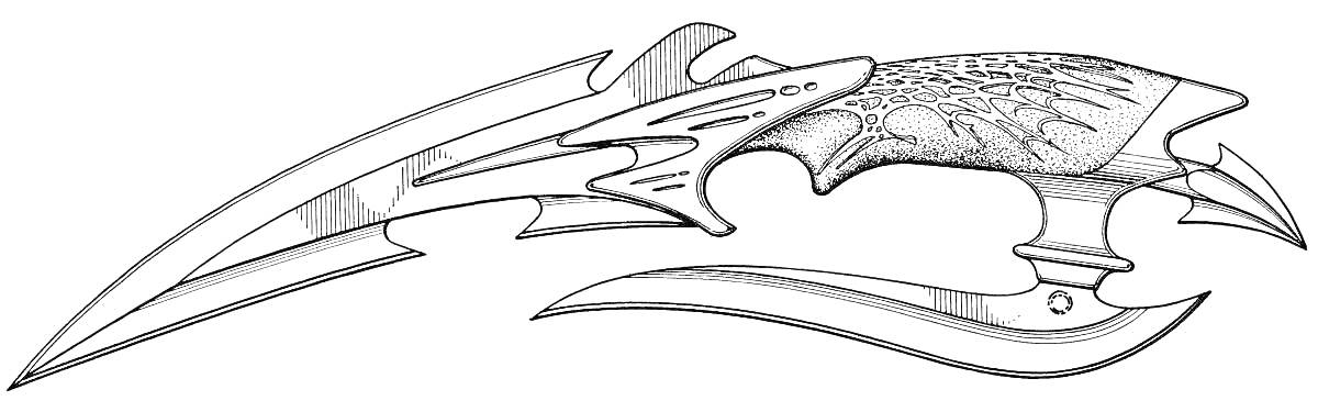 Раскраска Нож с изогнутым лезвием и сложной рукояткой с узором